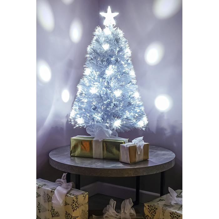 2ft - 7ft White Fibre Optic Christmas Tree with White Fibre Optics and LED Lights, 2FT