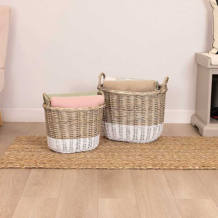 Set Of Two Two Toned Wicker Log Baskets