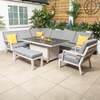Bracken Outdoors Miami Light Aluminium Rectangular Corner Set with Firepit Table, Bench and Arm Chair