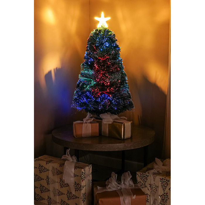 2ft - 7ft Green Pin Prick Fibre Optic Christmas Tree with Multi Coloured Fibre Optic Lights, 2FT