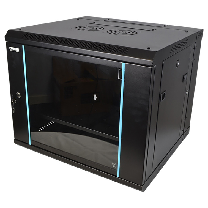 19" 9U Metal Rack Cabinet with Glass Door 550mm with Hinged Back Door