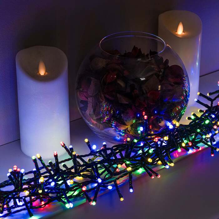 Multi-Coloured Multi-Function Christmas Compact LED Tree Lights with Green Cable 750,1000,1500, 750 LEDs