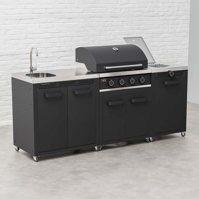 Draco Grills Titan 4 Burner Black Outdoor Kitchen Gas Barbecue with Side Burner and Sink, Mid February 2026