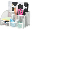 EXERZ Desk Organiser with 7 Compartments -Mesh Desk Tidy Caddy - White