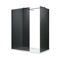 ELEGANT 1600x700mm Smoked Glass Walk-In Shower Enclosure 8mm Easy Clean Black Fittings (Inc. Shower Panels, Stone Resin Tray + Waste)