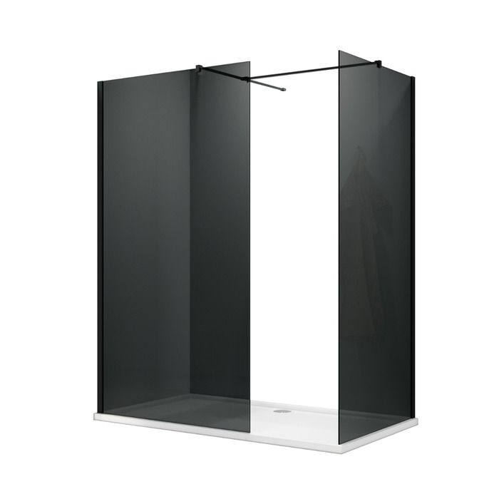 ELEGANT 1700x800mm Smoked Glass Walk-In Shower Enclosure 8mm Easy Clean Black Fittings (Inc. Shower Panels, Stone Resin Tray + Waste)