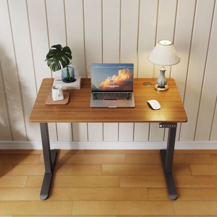 ELEGANT Electric Height Adjustable Standing Desk 100x60cm Black Frame & Dark Walnut Desktop