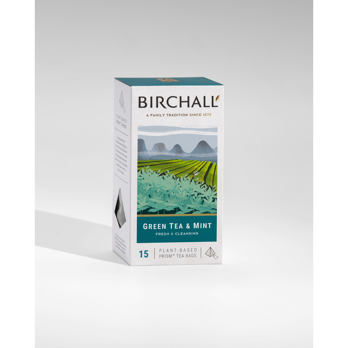 Birchall Green Tea & Mint - 15 Plant-Based Prism Tea Bags
