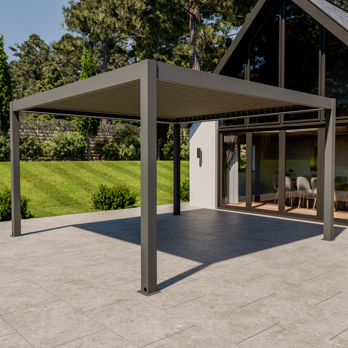 Bracken Outdoors Eclipse Plus 4m x 4m Grey Square Motorised Aluminium Garden Pergola with Lights, Early March 2026