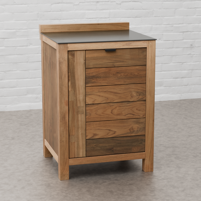Draco Grills Teak Modular Outdoor Kitchen Single Pull Out Door Unit with Ceramic Top, Early March 2026