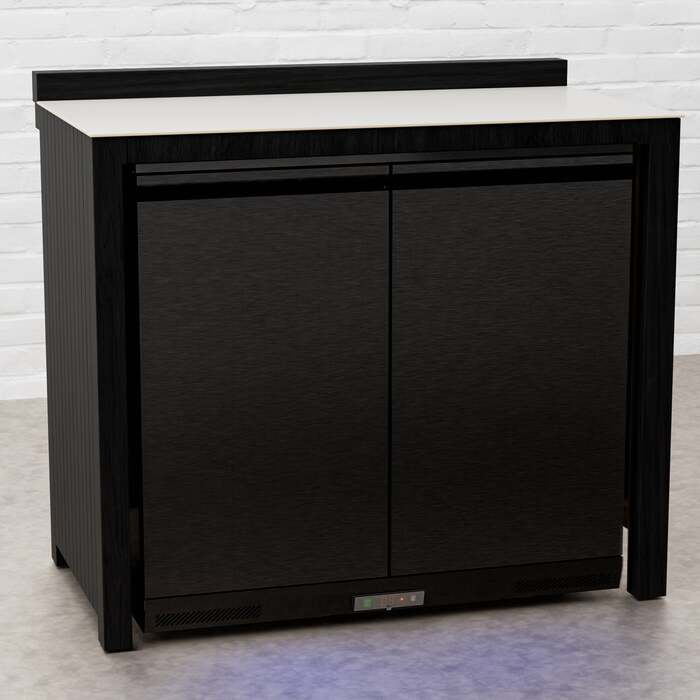 Draco Grills Teak Carbon Line Black Stainless Solid Double Fridge Cabinet with Ceramic Top