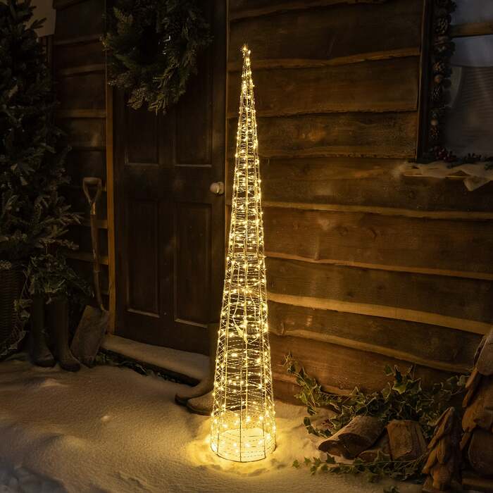 Pre-Lit Christmas Silver Light-Up Cone 150cm with 360 Warm White LEDs