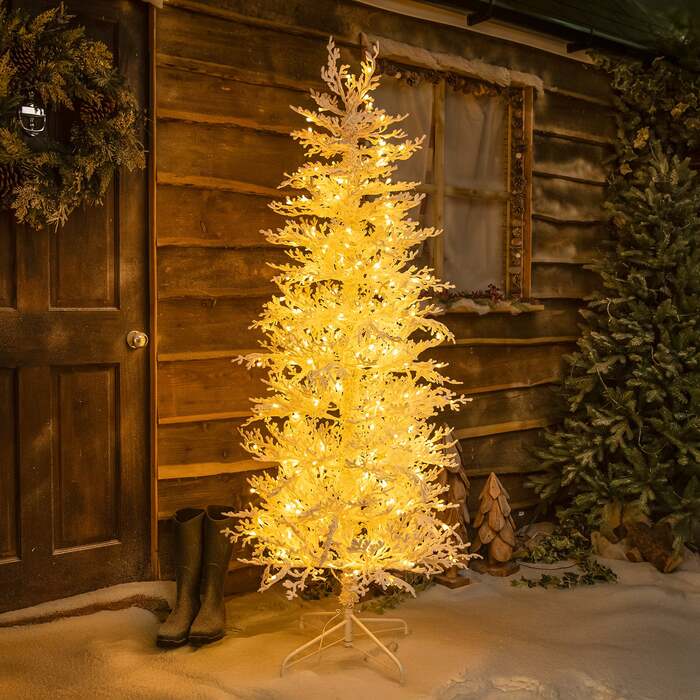 Pre-Lit Christmas Light-Up Snow Effect Tree 180cm with 300 Warm White LEDs