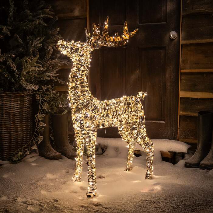 Pre-Lit Christmas Gold Laser Lit Deer 100cm with 720 Warm White LED Micro-Lights