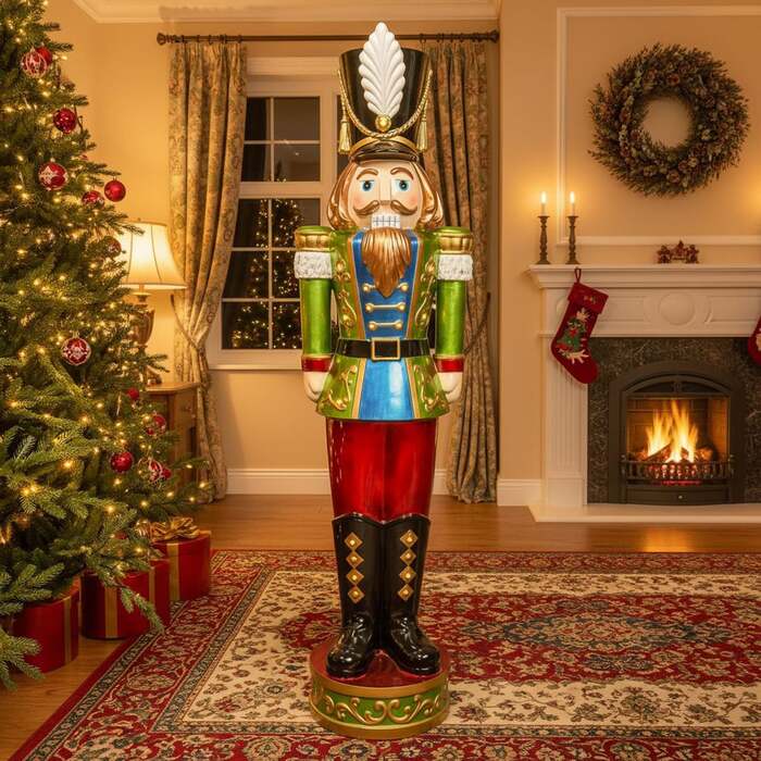 5. 5ft Large Traditional Christmas Nutcracker Soldier - Green, Red and Blue with LED Lights