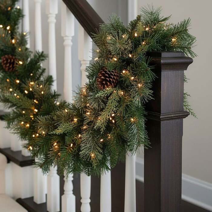The Christmas Centre Hollingworth Spruce 6ft (180cm) Prelit Christmas Garland with Warm White Battery Operated LED Lights