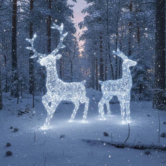 Outdoor Light Up Acrylic Christmas Reindeer Pair of Stags Set