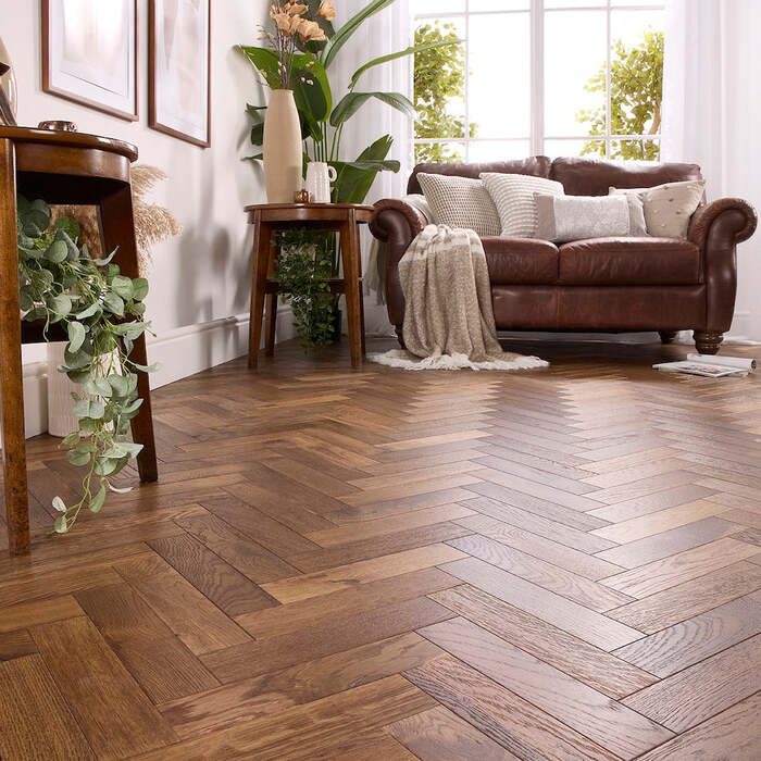 Herringbone Engineered Oak Flooring Alston Double Smoked 70mm x 18mm
