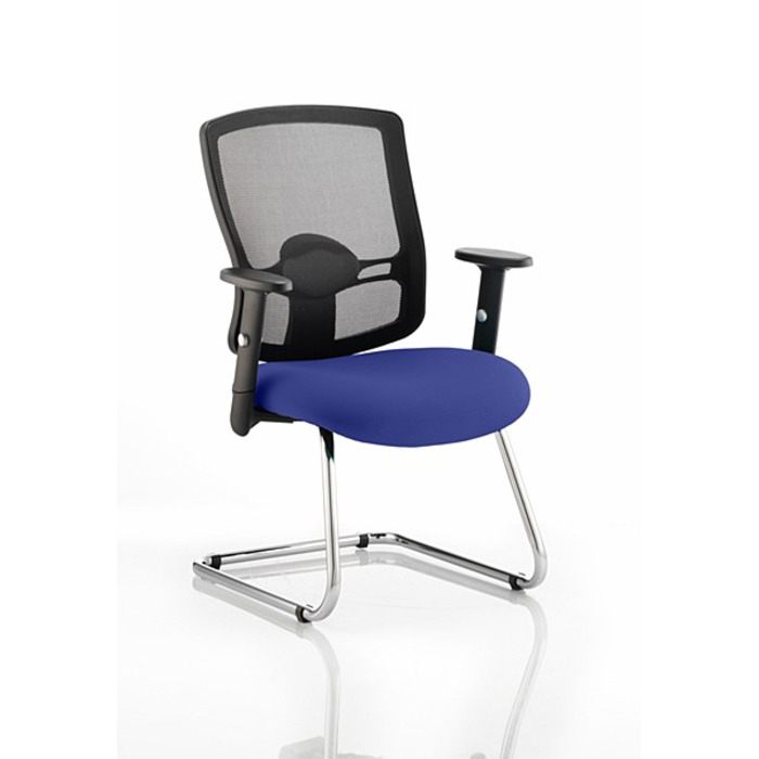 Portland Cantilever Visitor Chair Stevia Blue fabric seat