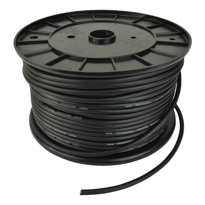 Microphone Cable, Low Noise, Flexible Black, 100m Roll