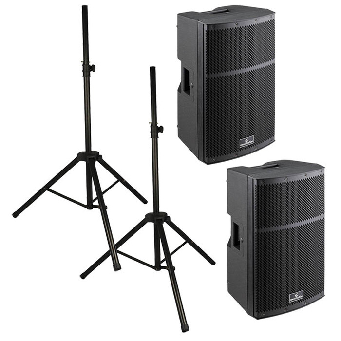 12" 2000w Active Speaker, Set of Two with Stands