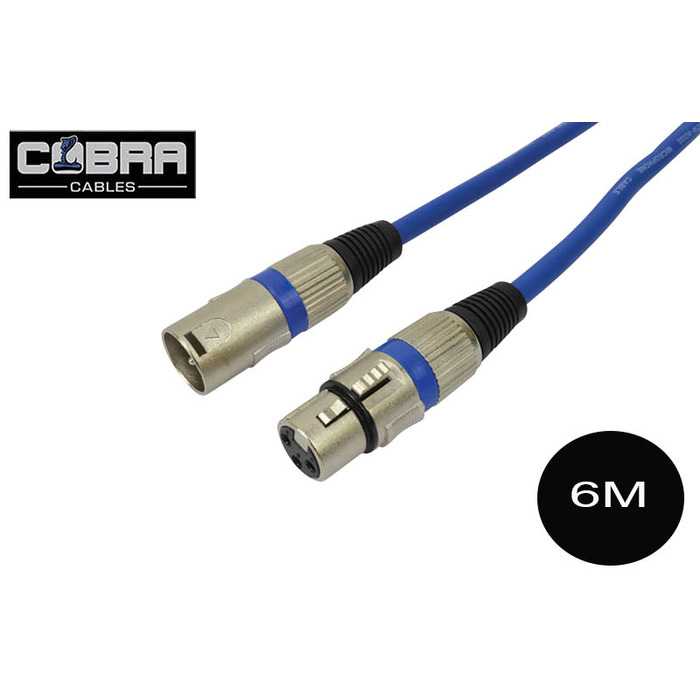 XLR Mic Audio Cable 6 Metre Long Lead - Soft Blue Cable Metal Plugs