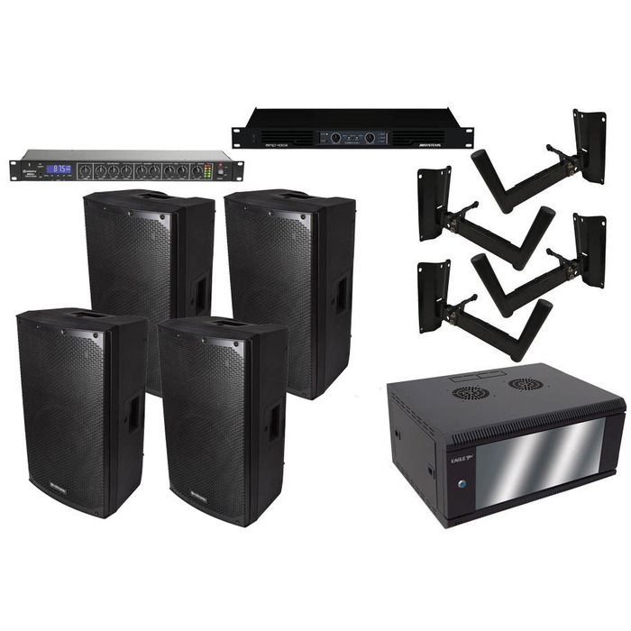 School PA System for Installation Inc; 4 Speakers and Bluetooth Mixer