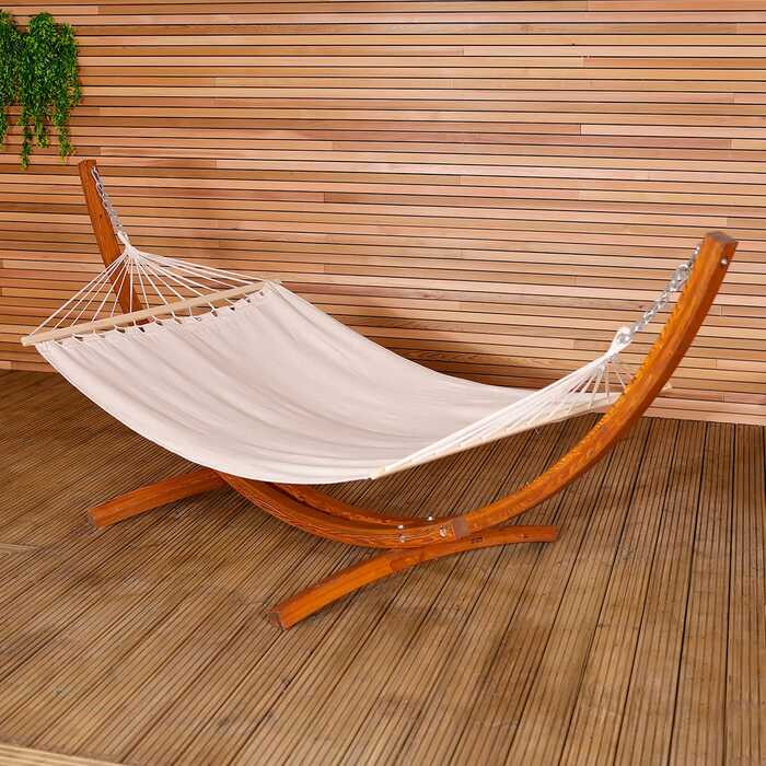 Garden Hammock With Wooden Arc Stand One Person - Cream