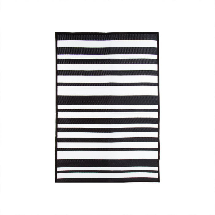 Small Stripe 100% Weatherproof Rug, Black