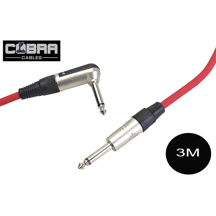 Guitar Lead Right Angle Jack to Straight Jack 3m Red