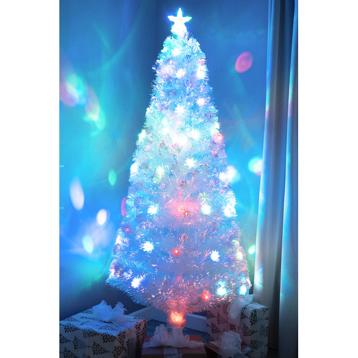 White Fibre Optic Christmas Tree 2ft to 7ft with Multicoloured LED Lights, 6ft / 1. 8m
