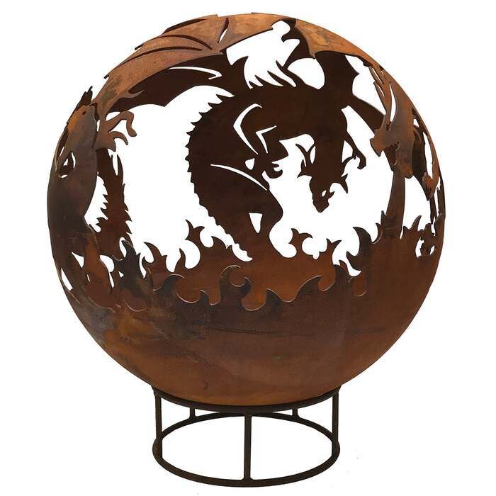 Garden Fire Ball 70cm Dragon Design with Rust Finish