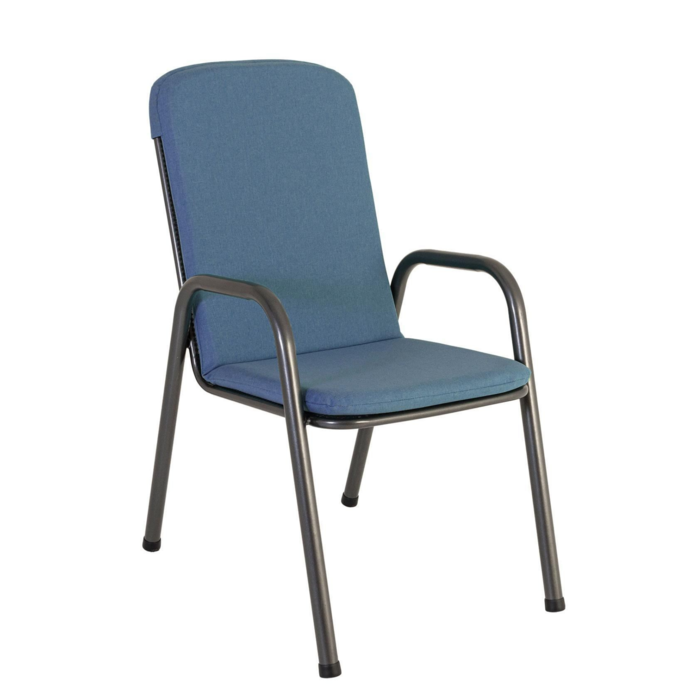 Alexander Rose Portofino 6 Seater Metal Garden Furniture Set with 1. 5m Round Table and High Back Armchairs, With Blue Cushions