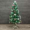 Flocked Green Pine Christmas Tree 4ft to 6ft with White Fibre Optic and LED's, Berries and Cones, 6ft