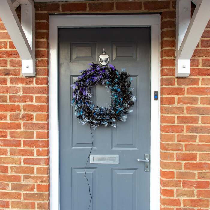Christmas Wreath with Blue Fibre Optic Lights
