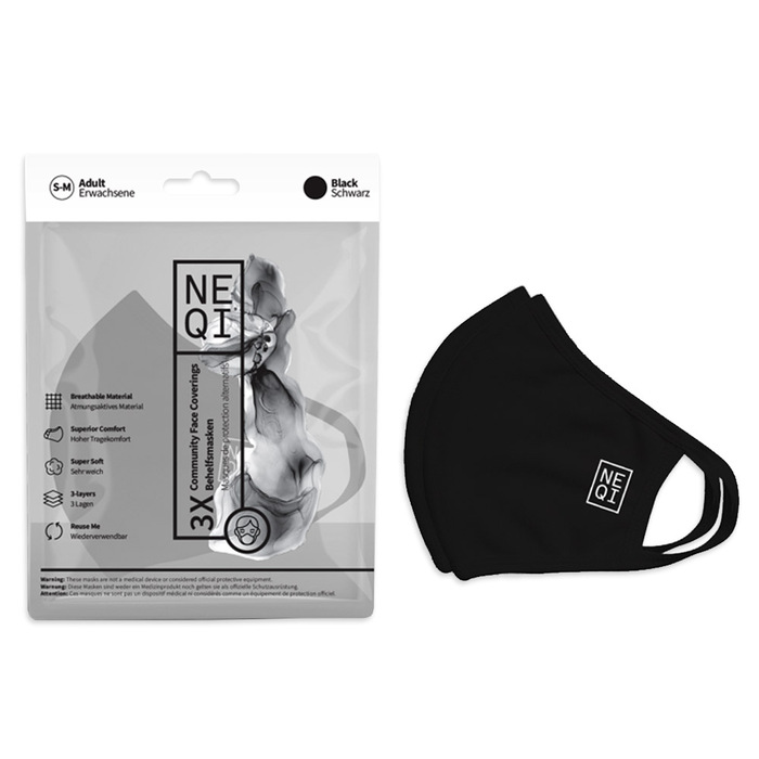 NEQI Face Mask Coverings Black S-M (3 PK)