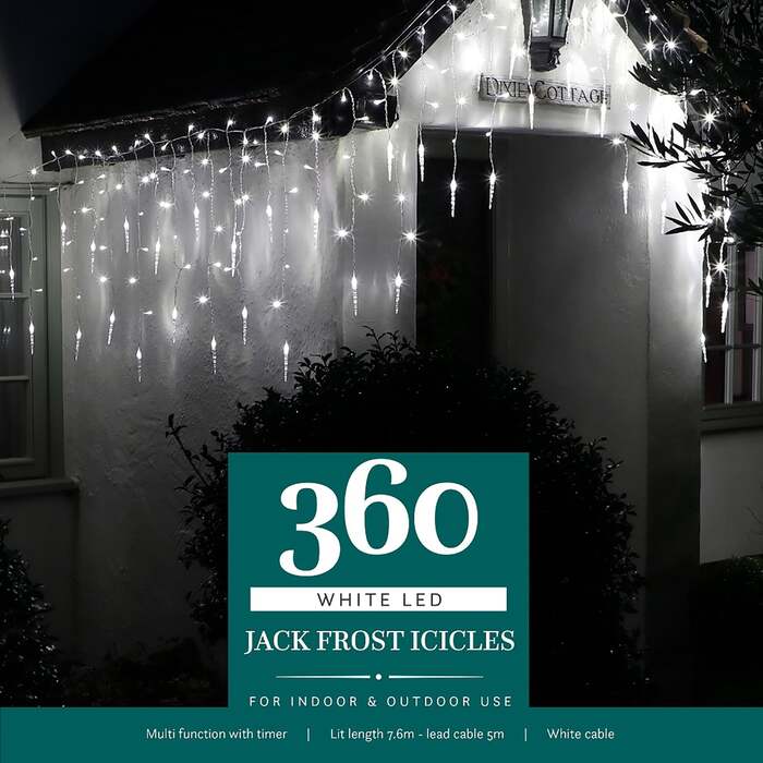 Noma Christmas White Multifunction Jack Frost Icicles With Clear Cable 120, 360, 720, 360 Bulbs