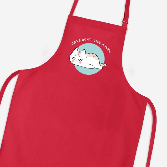Cats Don't Give A Fuck Apron - Red, One
