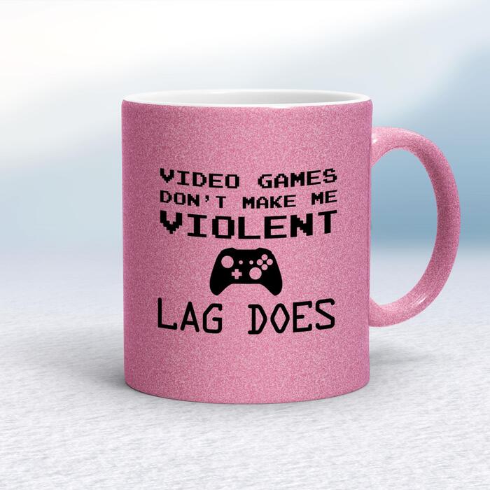 Video Games Don't Make Me Violent Mug - Pink Glitter/White, 10oz