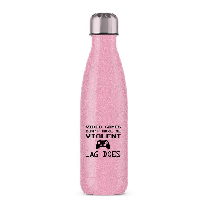 Video Games Don't Make Me Violent Water Bottle - Pink Glitter, One
