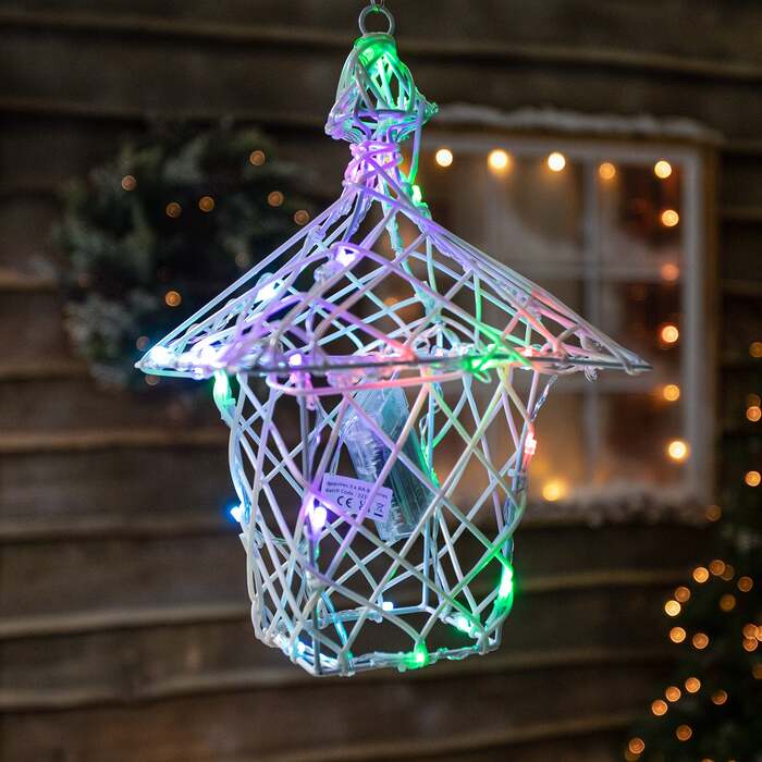 35CM Colour Changeable White Wicker Christmas Lantern with 40 LEDS -Battery Operated