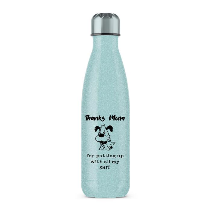 Thanks Mum - All My Shit Water Bottle - Blue Glitter, One
