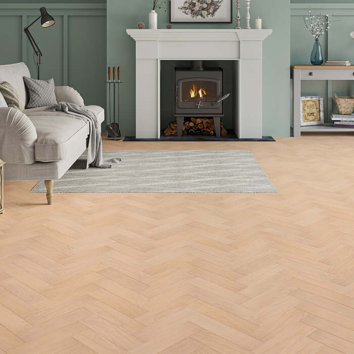 Lusso Carrara Luxe Unfinished Oak Herringbone Engineered Wood Flooring