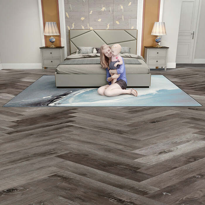Job Lot - 38 Packs/84. 74sqm of Lusso Portofino Herringbone Weathered Ash Glue Down LVT Vinyl Flooring