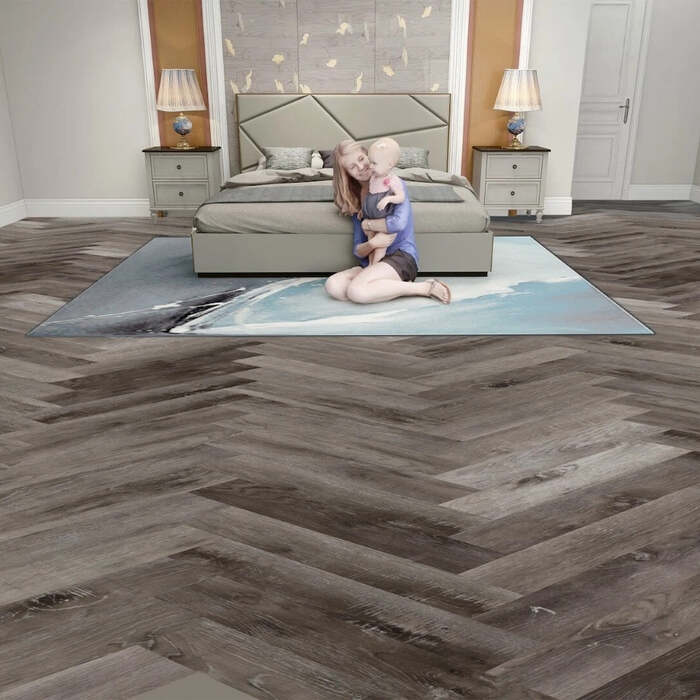 Lusso Portofino Herringbone Weathered Ash Glue Down LVT Vinyl Flooring