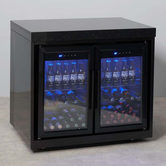 Draco Grills Outdoor Black Stainless Steel Double Fridge Cabinet with Granite Top 120L