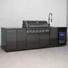 Draco Grills 6 Burner BBQ Black Stainless Steel Modular Outdoor Kitchen with Fridge and Sink Unit and Double Cabinet, With Side Panels