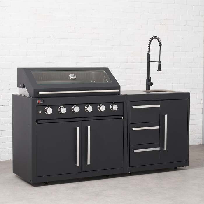Draco Grills Fusion 6 Burner Black Outdoor Kitchen with Modular Sink, Mid February 2026