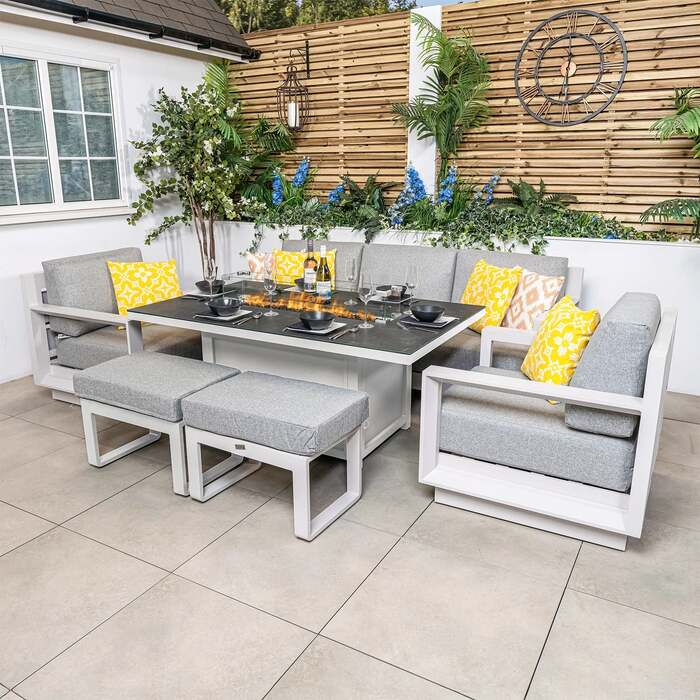 Bracken Outdoors Panama Warm Grey Aluminium Lounge Sofa Set with Fire Pit Table