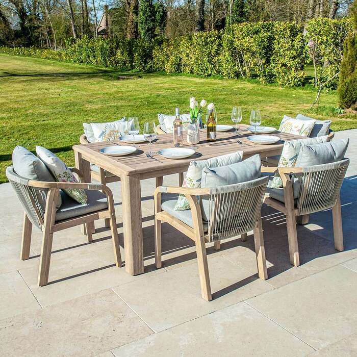 Bracken Outdoors Charlton Acacia Wood and Rope 6 Seat Rectangular Dining Garden Furniture Set